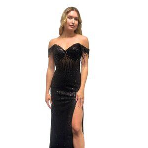 New Off Shoulder Long Nighttime Sheath Dress w/ Sequins Embroidery & TL3043C